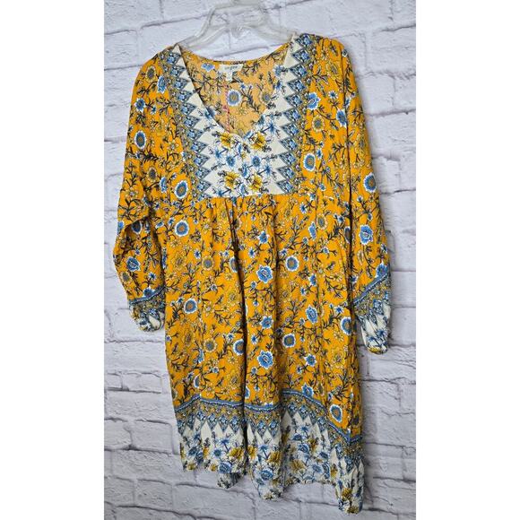 Umgee Dress Womens Small Yellow Floral Boho Hippie Garden Party Colorful - Picture 2 of 7
